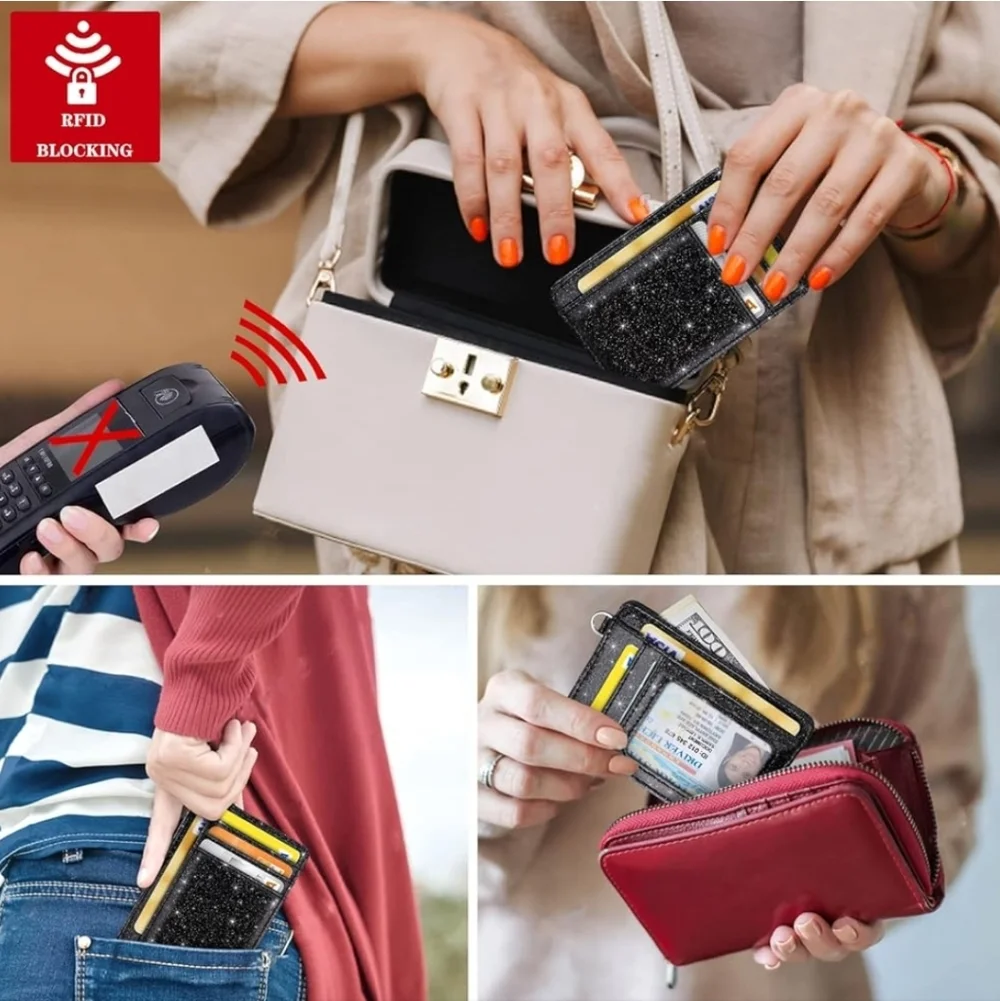 Black Glitter Card Holder Wallet